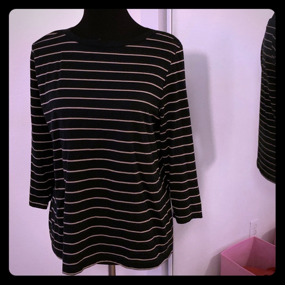 Black with tan stripes long sleeve top size PXL